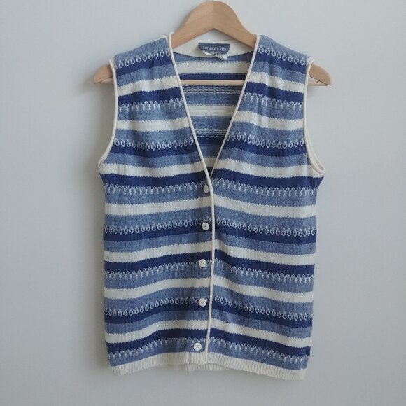 Vintage made in Canada button down blue white striped sweater vest Small - Picture 1 of 16